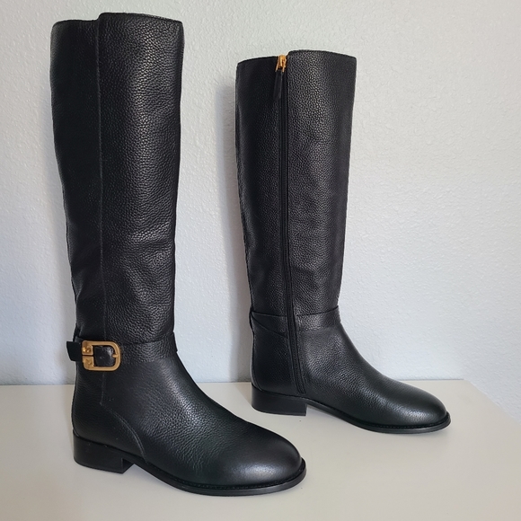 Tory Burch Women boots Black Tumbled Leather BROOKE Knee High Riding sz 6.5 new - Picture 2 of 11